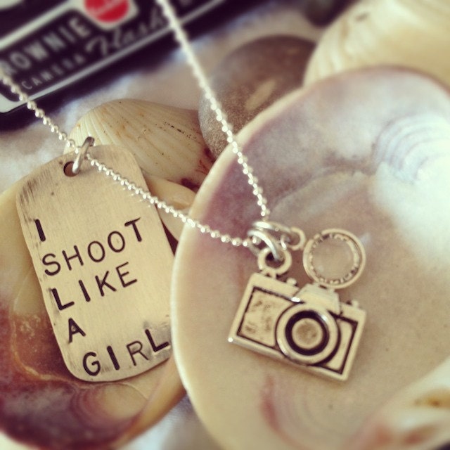 I Shoot Like A Girl Sterling Silver Pendant and Camera Charm