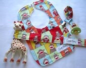Sock Monkey Baby Gift Set with Minky Baby Bib, Pacifier Clip and Sophie Leash