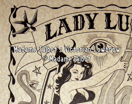 Lady Luck Burlesque Pin Up Gambling Hot Rod Lowbrow Parchment Poster