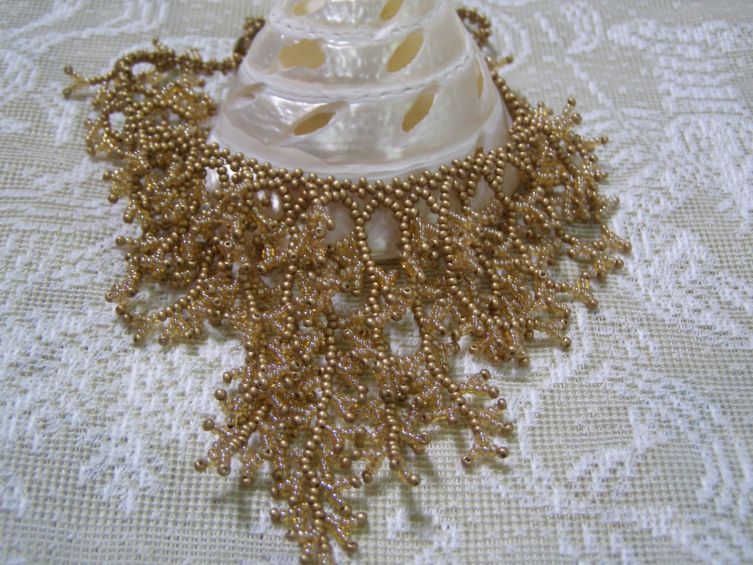 Sun Goddess Elegant Hand Beaded Coral Design Necklace OOAK