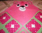Crocheted Bear Blanket/Pink Petunia Bear/child,girl/afghan/teddy