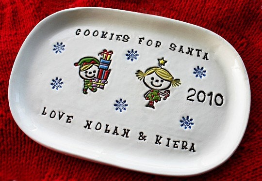 Personalized Cookies For Santa Plate - 1 or 2 Children - Custom Made To Order