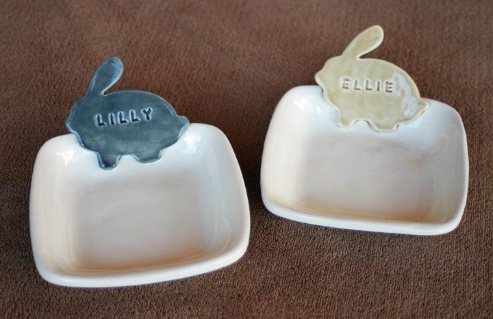 Personalized Bunny Rabbit Food Dish - Custom Made to Order