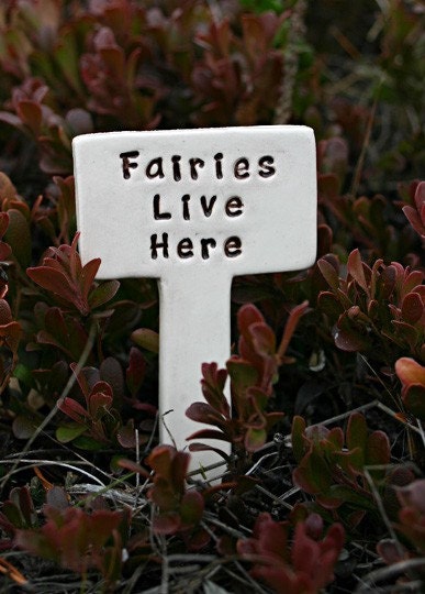 Fairies Live Here - Little Sign Marker Stake for Garden, Plant Pot or Terrarium - Custom Made to Order