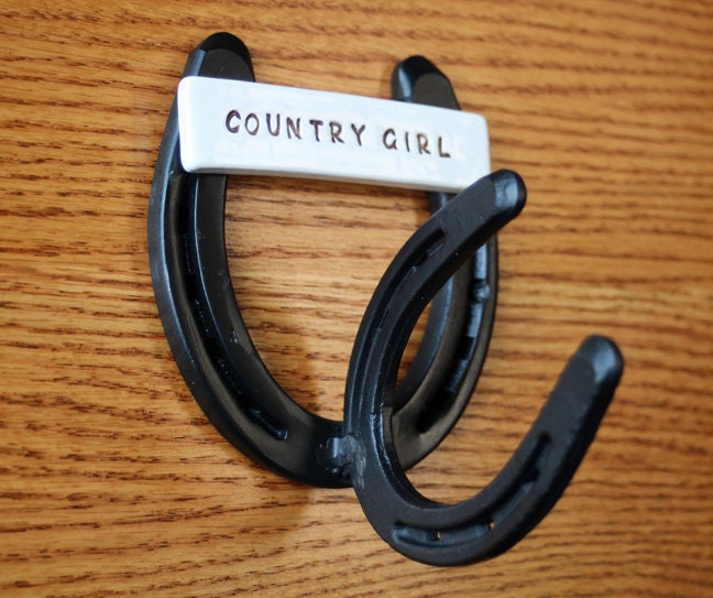 Personalized Horseshoe Hook with Ceramic name plate - Custom made for halters or coats