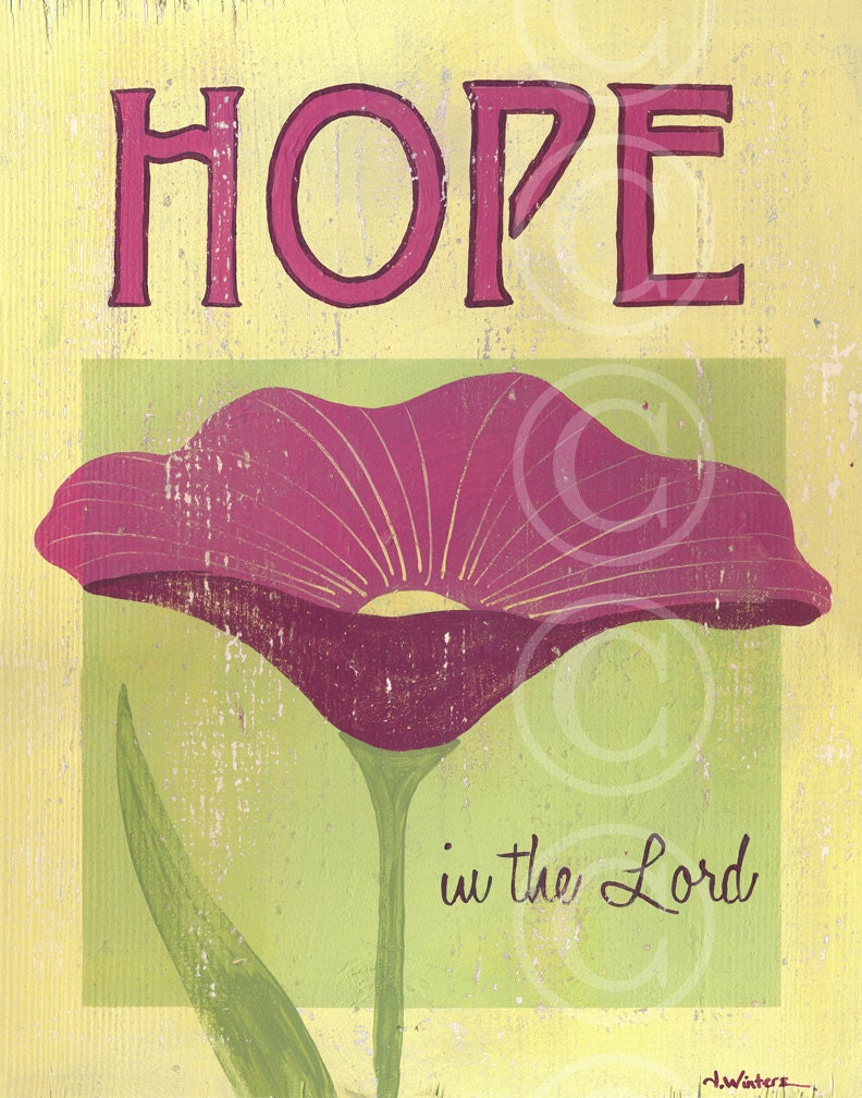 HOPE in the Lord - pink retro flower sign art print