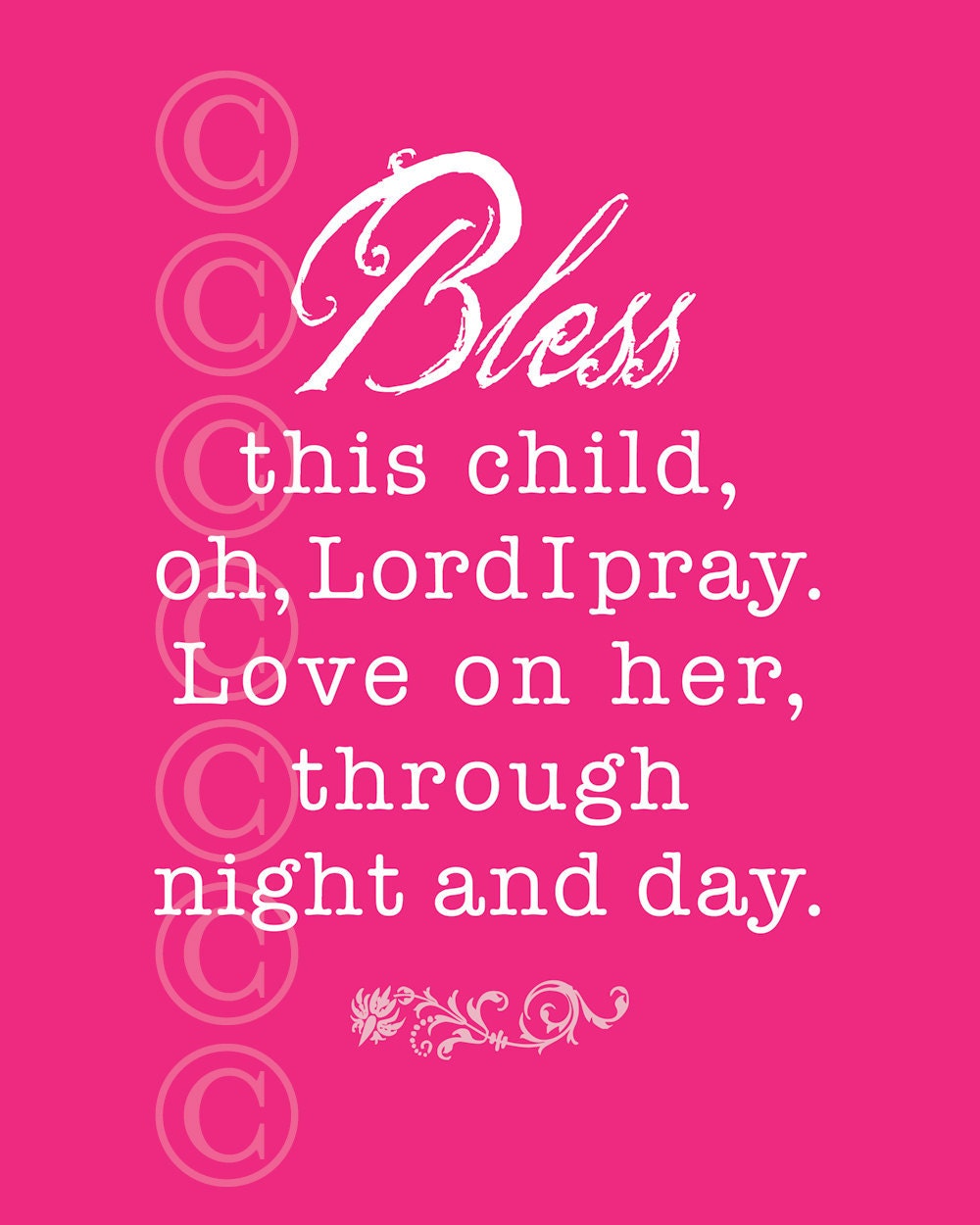 Girl's Art Print Prayer - Bless This Child - Pink Script