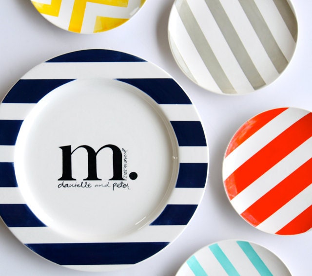 The 11 1/4" Modern Monogrammed Rimmed Collection Personalized With Name and Date