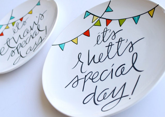 Personalized 'It's Your Special Day' Small Plate by Aedriel Originals Featuring Pennant Banners