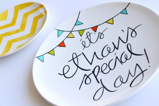 Personalized 'It's Your Special Day' Small Plate by Aedriel Originals Featuring Pennant Banners