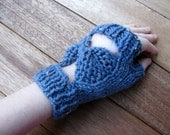 Bow Tie Fingerless Mittens Wedgewood Blue Tweed in Acrylic, Wool, Rayon