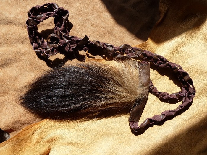 Real eco-friendly wolverine totem dance tail on extra strong braided leather belt