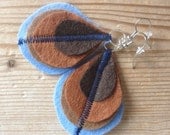Felt peacock feather Earrings in Blue and Brown