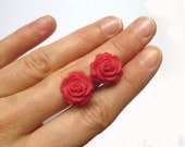 Classic Red Rose - cabochon STUD earrings