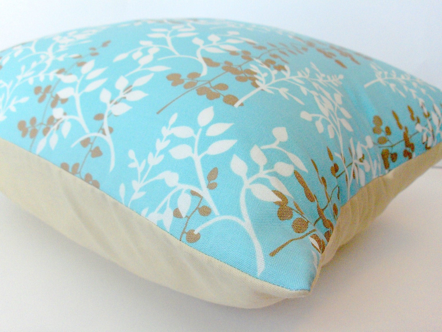 Decorative Throw Pillow Cover 16 x 16 in Blue and Neutral Leaves