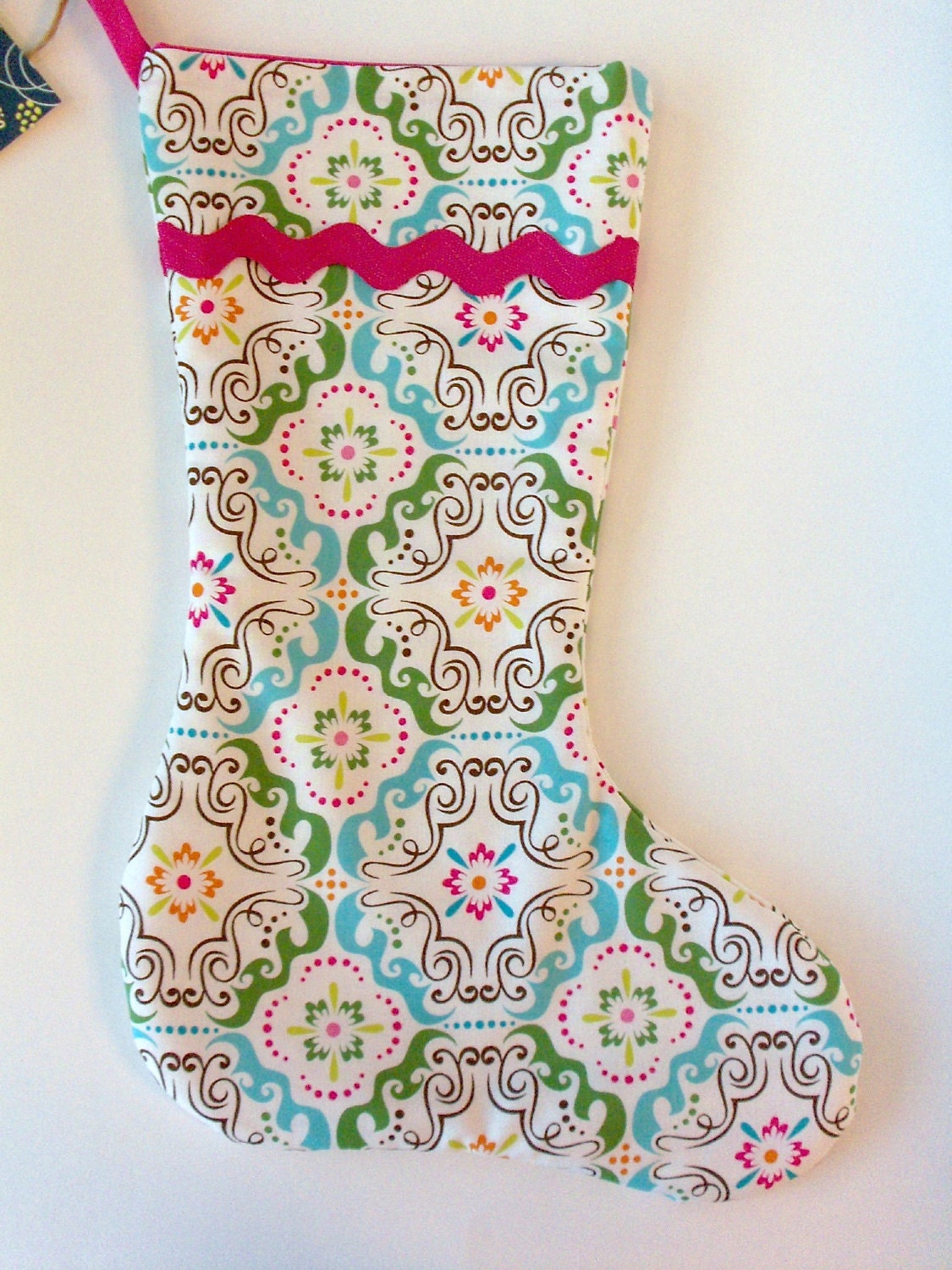Multicolored Floral Christmas Stocking with Pink Lining