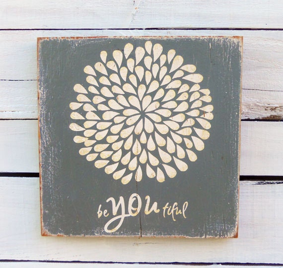Typography Wood Sign- Flower BeYOUtiful in Gray Wall Decor