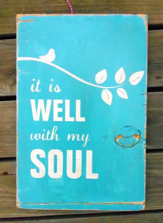 Typography Wood Sign- It Is Well With My Soul in Blue Wall Decor