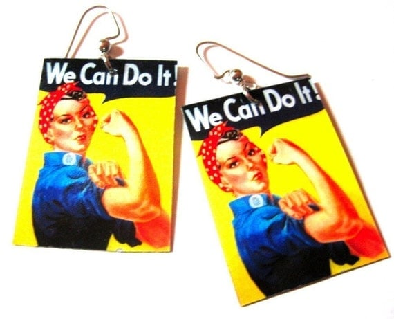 We Can Do It Vintage WWII Poster Rosie the Riveter Feminist Earrings Photo Jewelry
