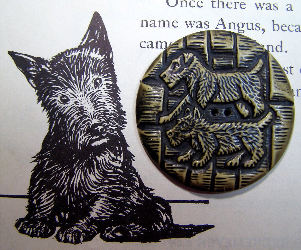 Vintage Celluloid Scottie-Irish Terrier Button-HUGE