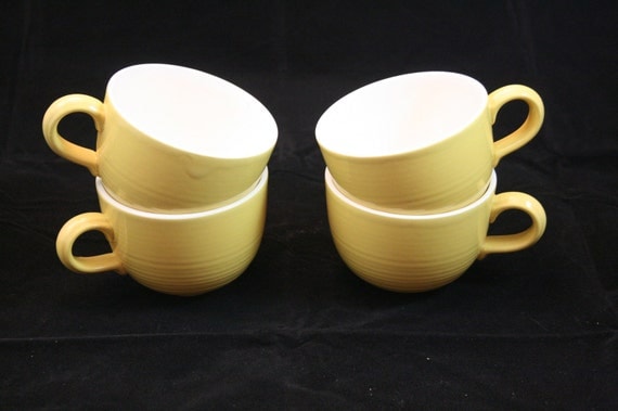 Set de 4 Vintage Café Cerâmica Ouro Copas Mostarda Com Mod Anéis Tea Time teacup Canecas