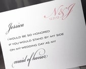 5 Customized Will You Be My Bridesmaid Cards with Monogram Set of 5