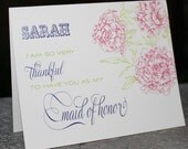 5 Customized THANK YOU for being my Bridesmaid Maid of Honor Etc Cards Set of 5