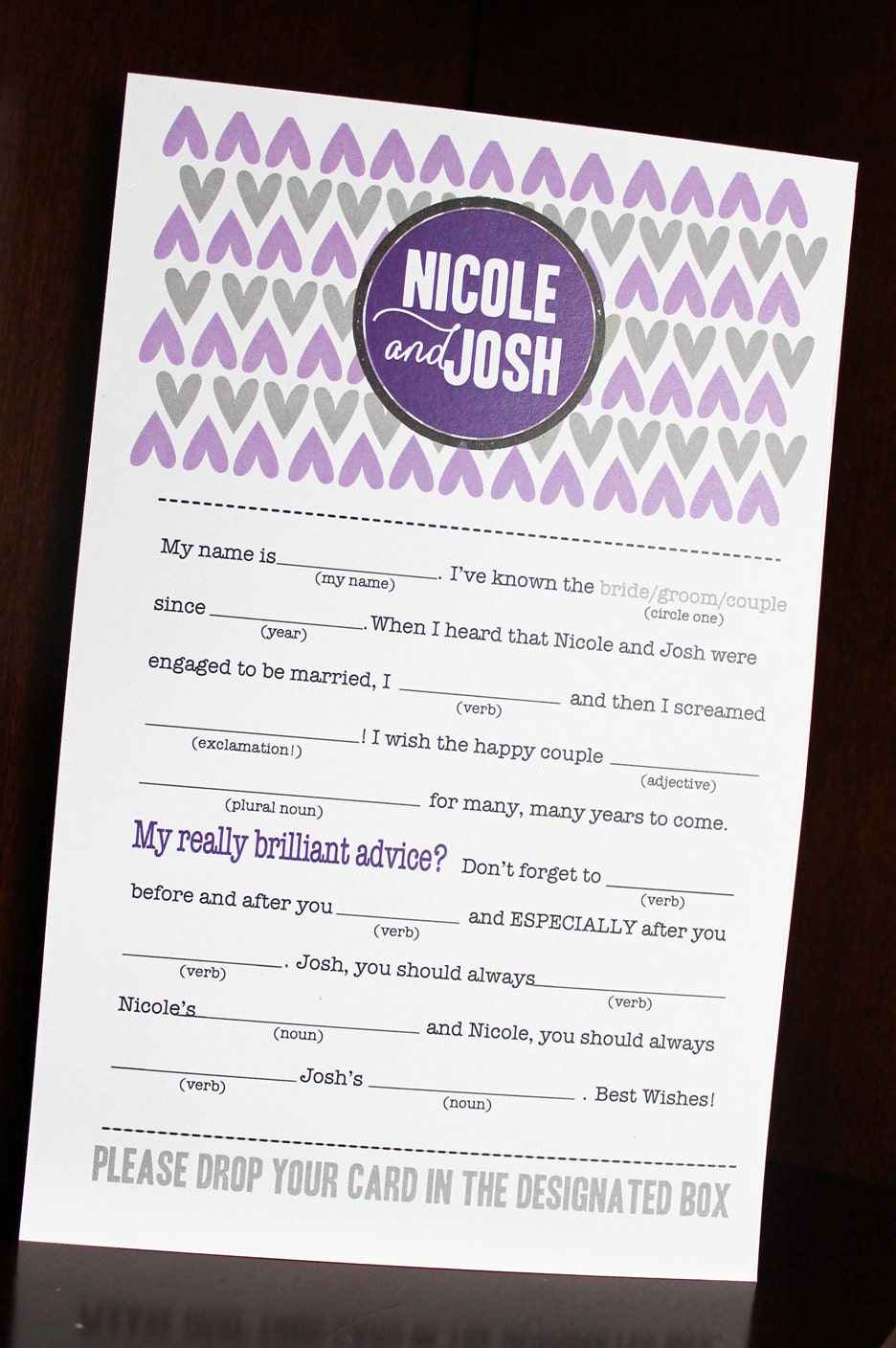Wedding Mad Libs PDF FILE Print Yourself Hearts You Pick the Colors
