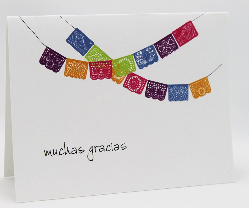 12 Personalized Stationery Papel Picado Traditional Mexican Banner Muchas Gracias