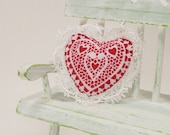 Dollhouse Miniature Valentine Heart Pillow White Red One Inch Scale