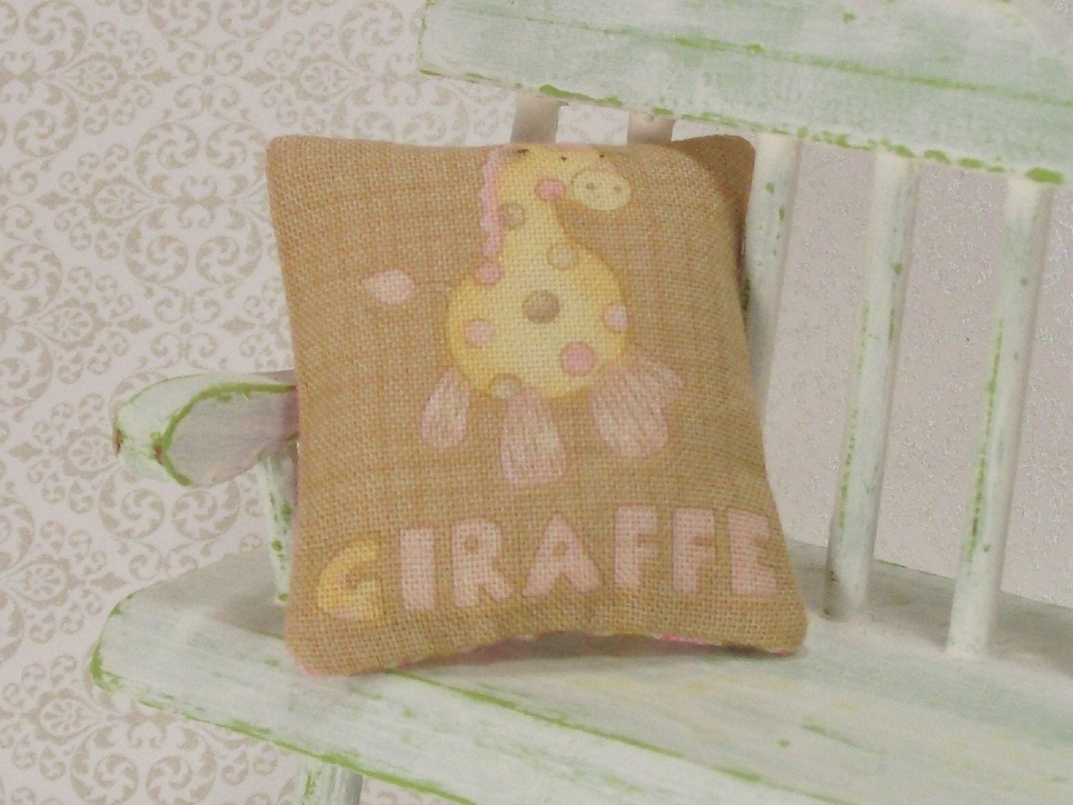 Dollhouse Miniature Nursery Baby Pillow Cushion Giraffe Yellow Pink Stripes One Inch Scale