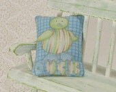 Dollhouse Miniature Pillow Cushion Duck Nursery Baby Blue Green Stripes One Inch Scale