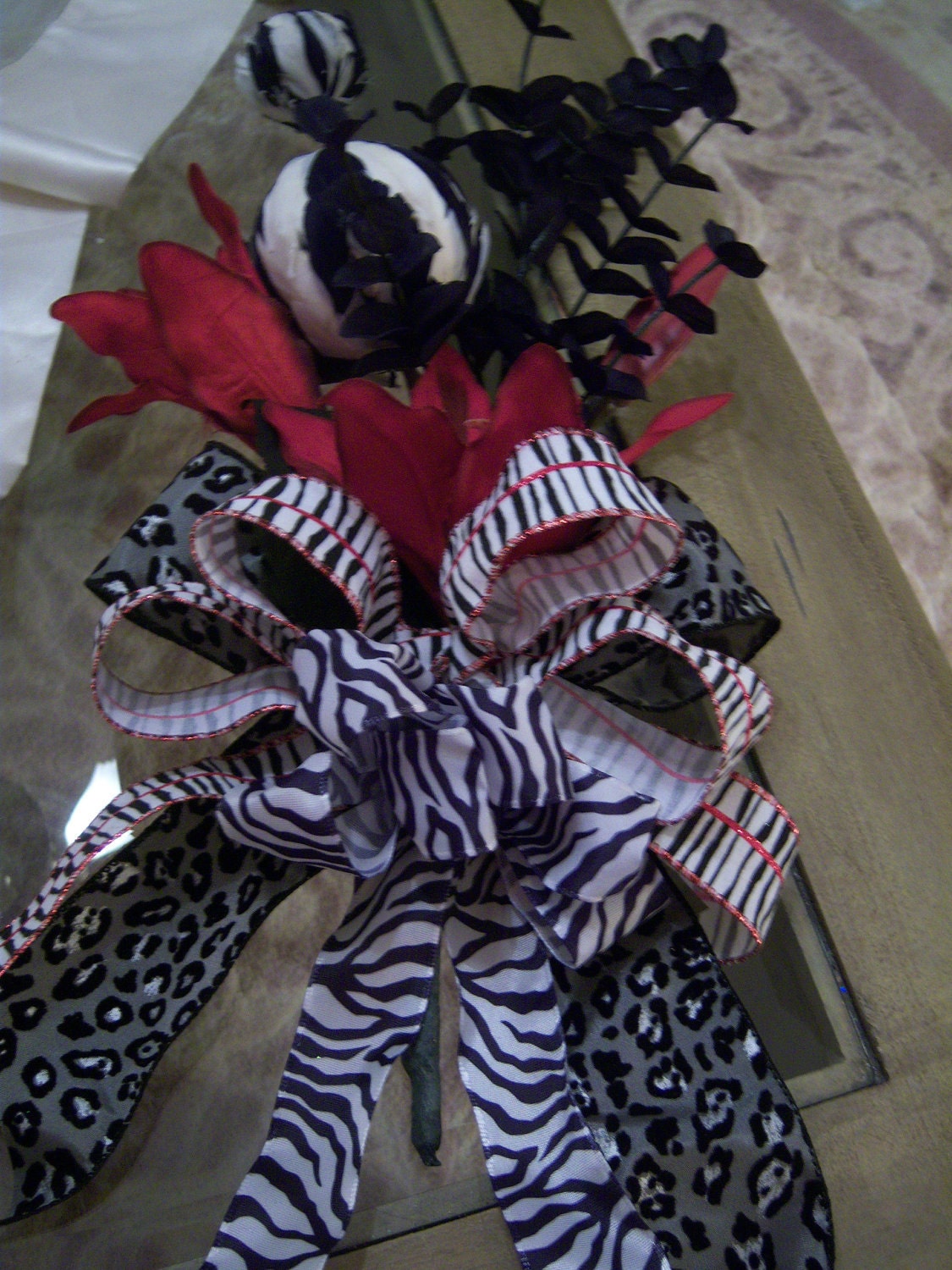 Red and Black Zebra Theme Floral Accent Piece