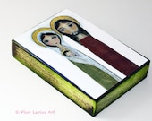 Sacred Family - Aceo Giclee print mounted on Wood (2.5 x 3.5 inches) Folk Art  by FLOR LARIOS