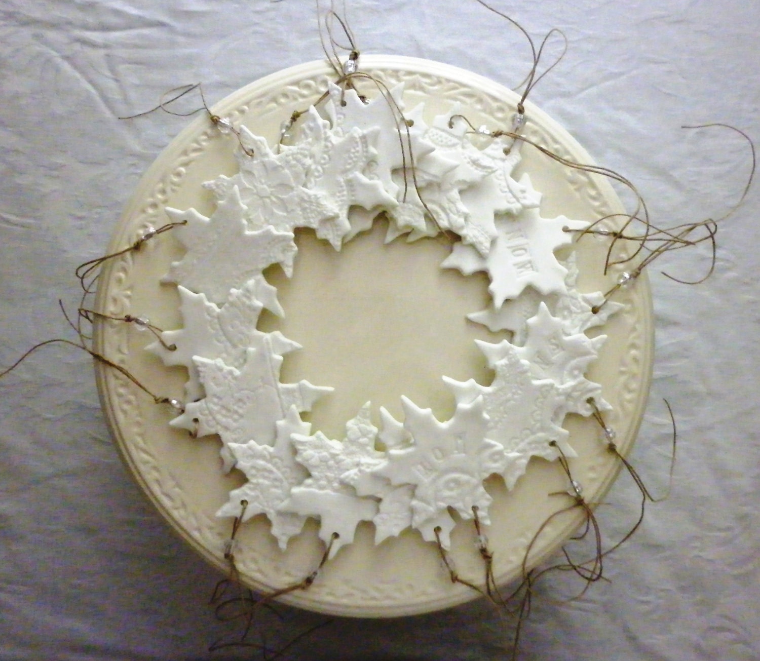 Made to Order...Let it snow, A set 3 beautiful handmade bone china snowflake ornaments