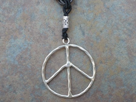 blk chinese silk cord necklace w.peace sign pendant