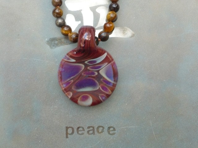 tiger's eye w.glass-fused pendant necklace