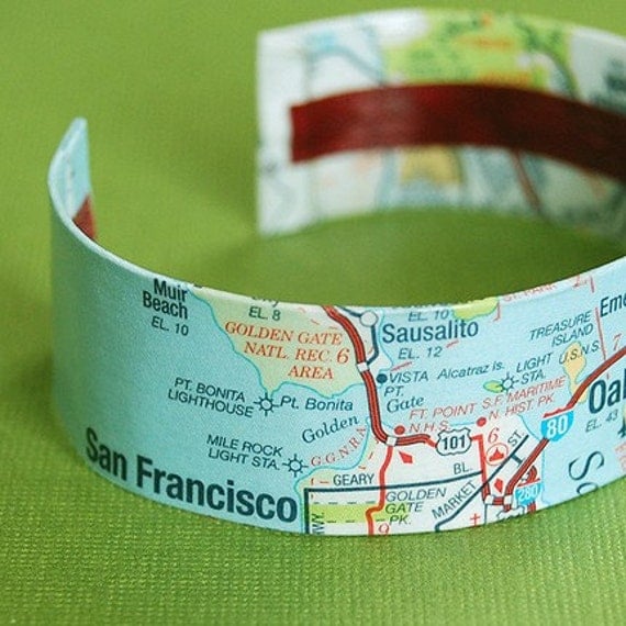 Map of San Francisco - East Bay CA Area Map Cuff Bracelet - style 2
