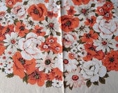 Vintage cotton tablecloth with orange flowers
