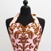 Womens Damask Sweetheart Neckline "Chocolate Damask" Apron - Sexy in Pale Pink and Chocolate JESSIE Double Skirt Full Apron