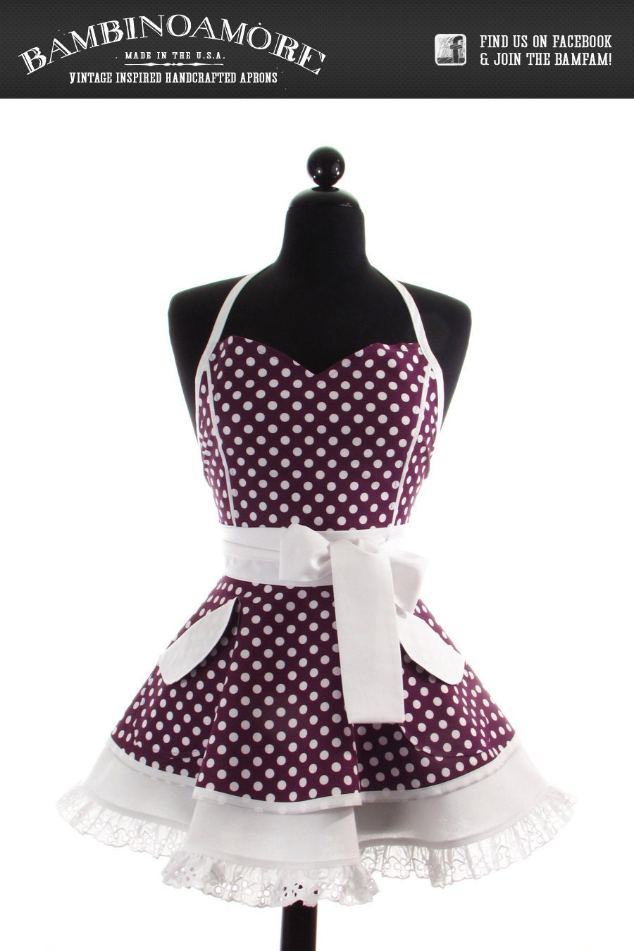 Pin Up Pretty Purple Polka Dots Double Skirt Apron