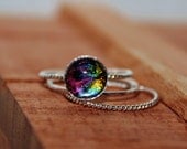 Real Sunset Moth Wing Sterling Silver Stack Rings Sizes 6 7 8 9 or 10 Real Butterfly Wing 8mm Round Jewelry