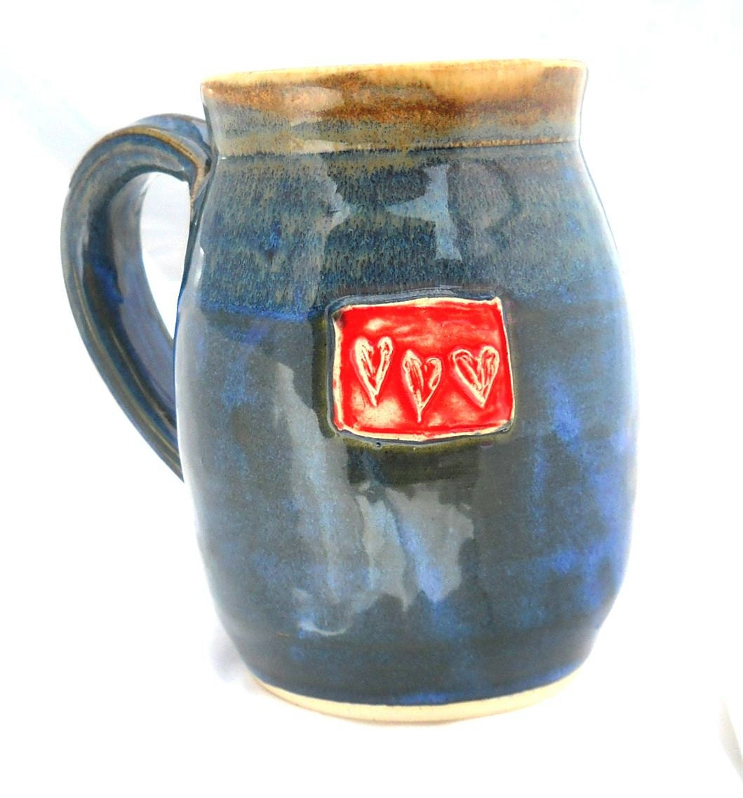 Ceramic Handmade Pottery Wheel thrown Stoneware Hearts Mug by Jewel Pottery Cup Each one Unique Yes I Will Die Without Coffee