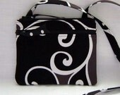 Mini Shoulder Bag, Hip Bag, Outside Zipper Pocket, Secure Zipper Closure, Made From Whimsy Surf Black By Michael Miller