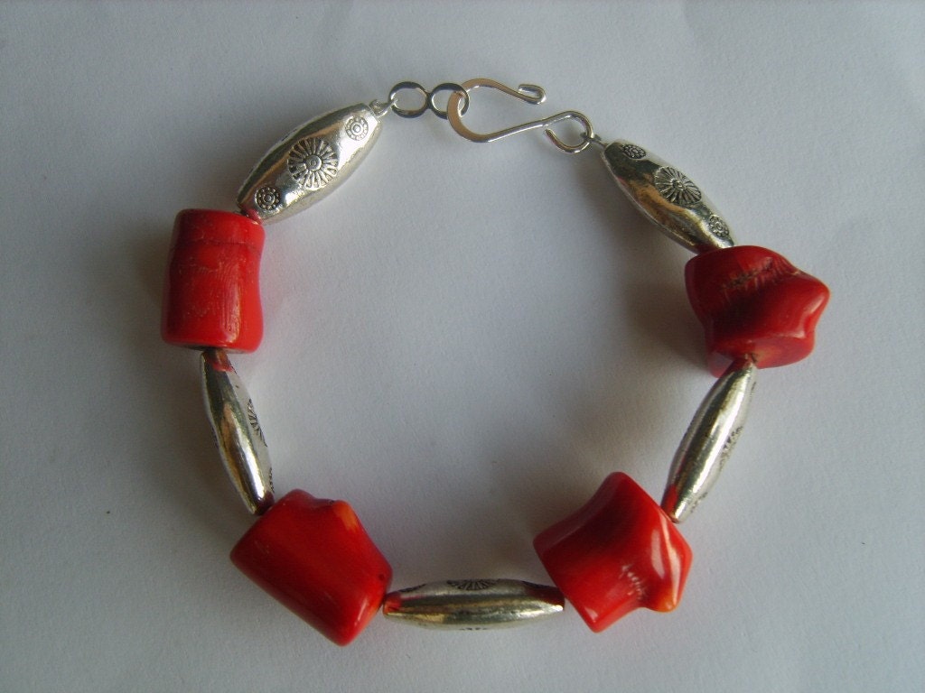 Silver n Coral Bracelet