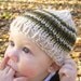 knit baby hat photo prop - preemie or newborn size - cream with espresso and green stripes, ready to ship
