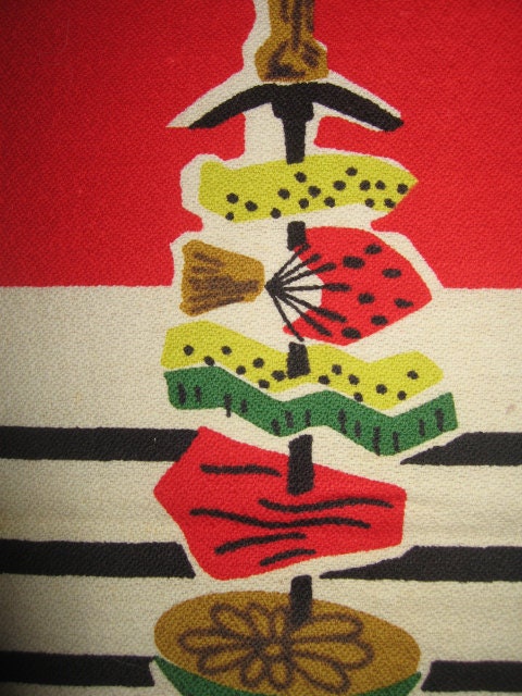 Vintage Fab 50s Atomic Mod Veggie Barbeque BBQ Kitchen Towel MINT