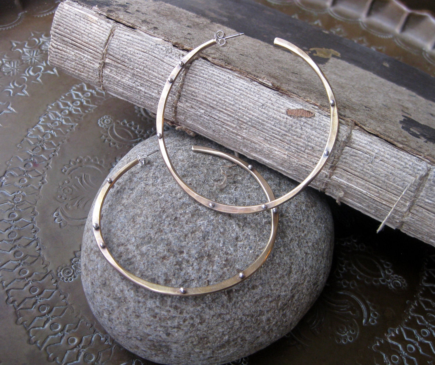 Large Bronze and Silver Hoop Earrings