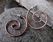 Small Copper Spiral Hoop Earrings