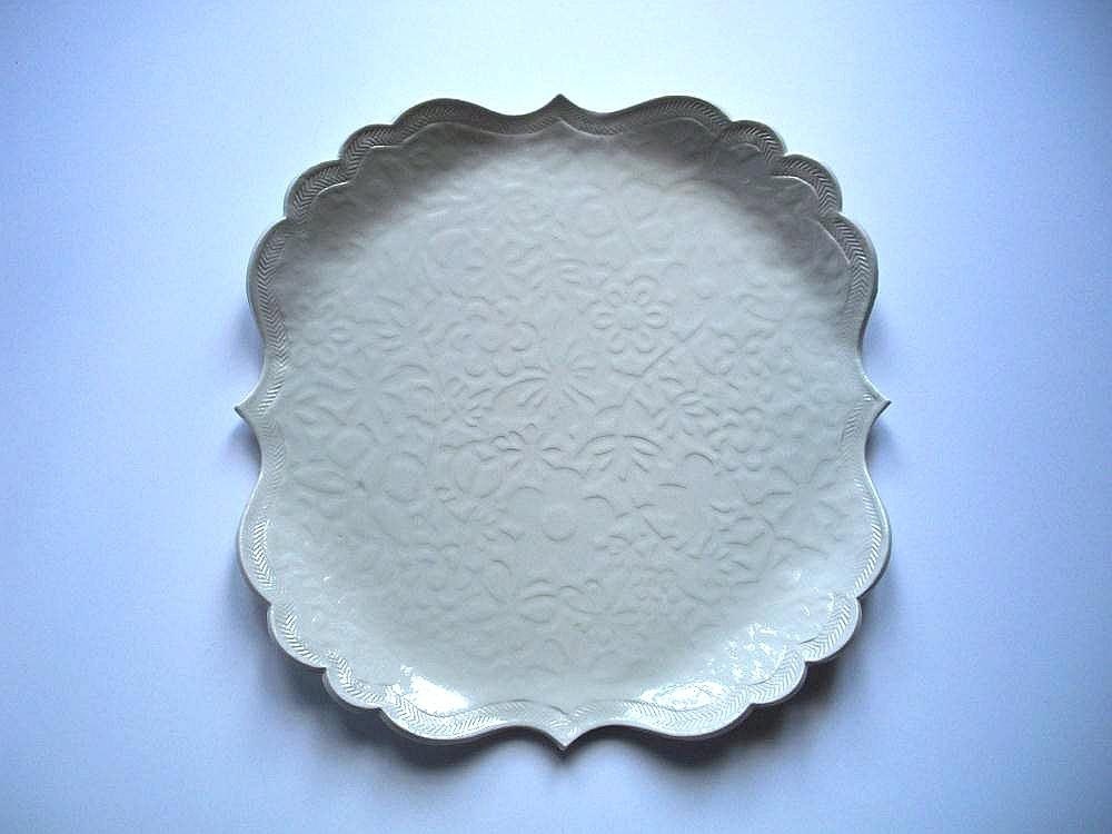 White Butterflies Scallop Plate